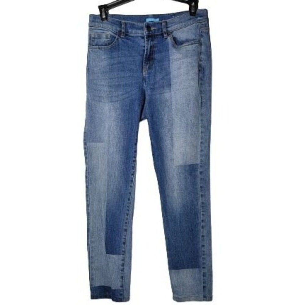 J McLaughlin Womens Jaycie Patchwork Two Tone Distressed Denim Blue Jeans 2